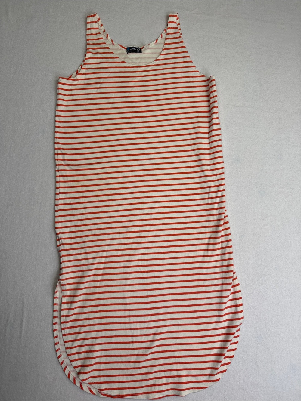 Vintage Urban Outfitters Cream and Red/Coral Striped Tank Dress